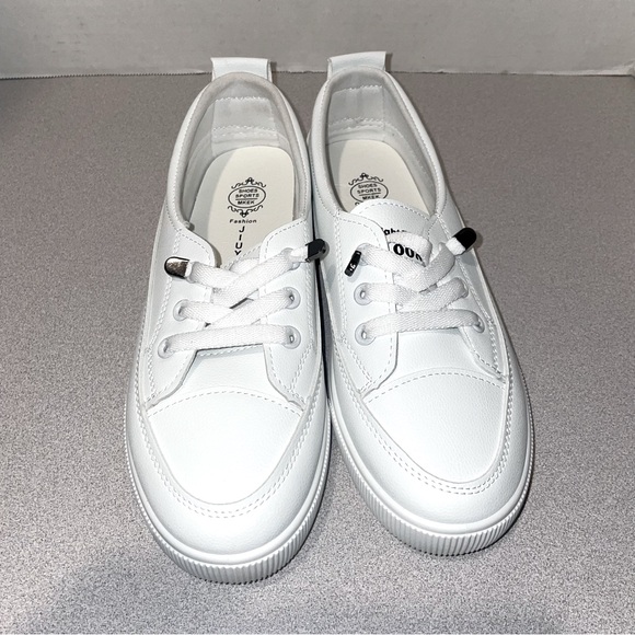 Slip On Sneakers white size 8.5 Casual Low Top Flat Skate Shoes lace comfy nwot - Picture 7 of 12